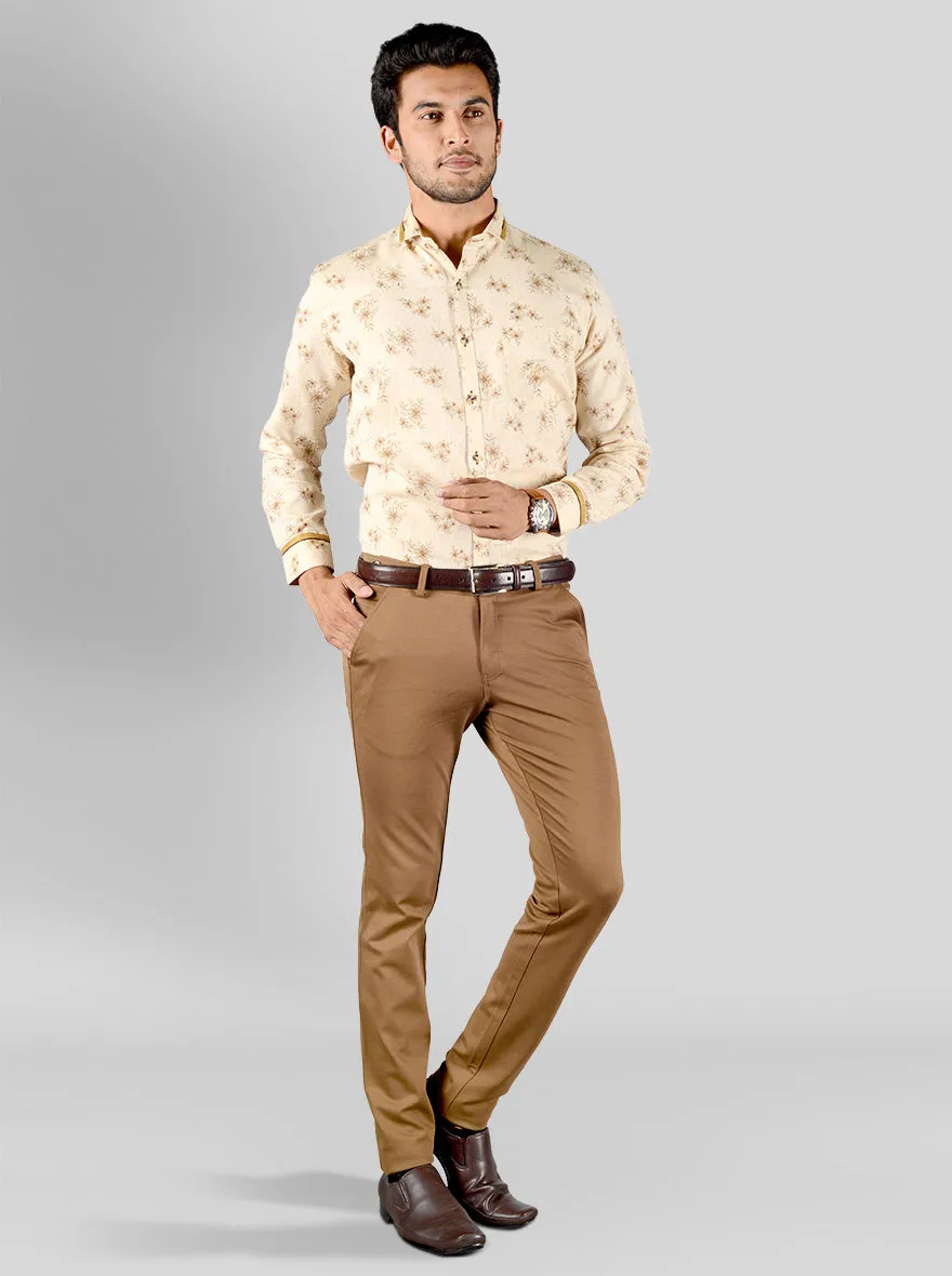 Beige & Brown Printed Slim Fit Party Wear Shirt | Greenfibre