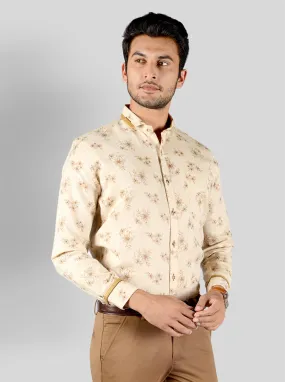 Beige & Brown Printed Slim Fit Party Wear Shirt | Greenfibre