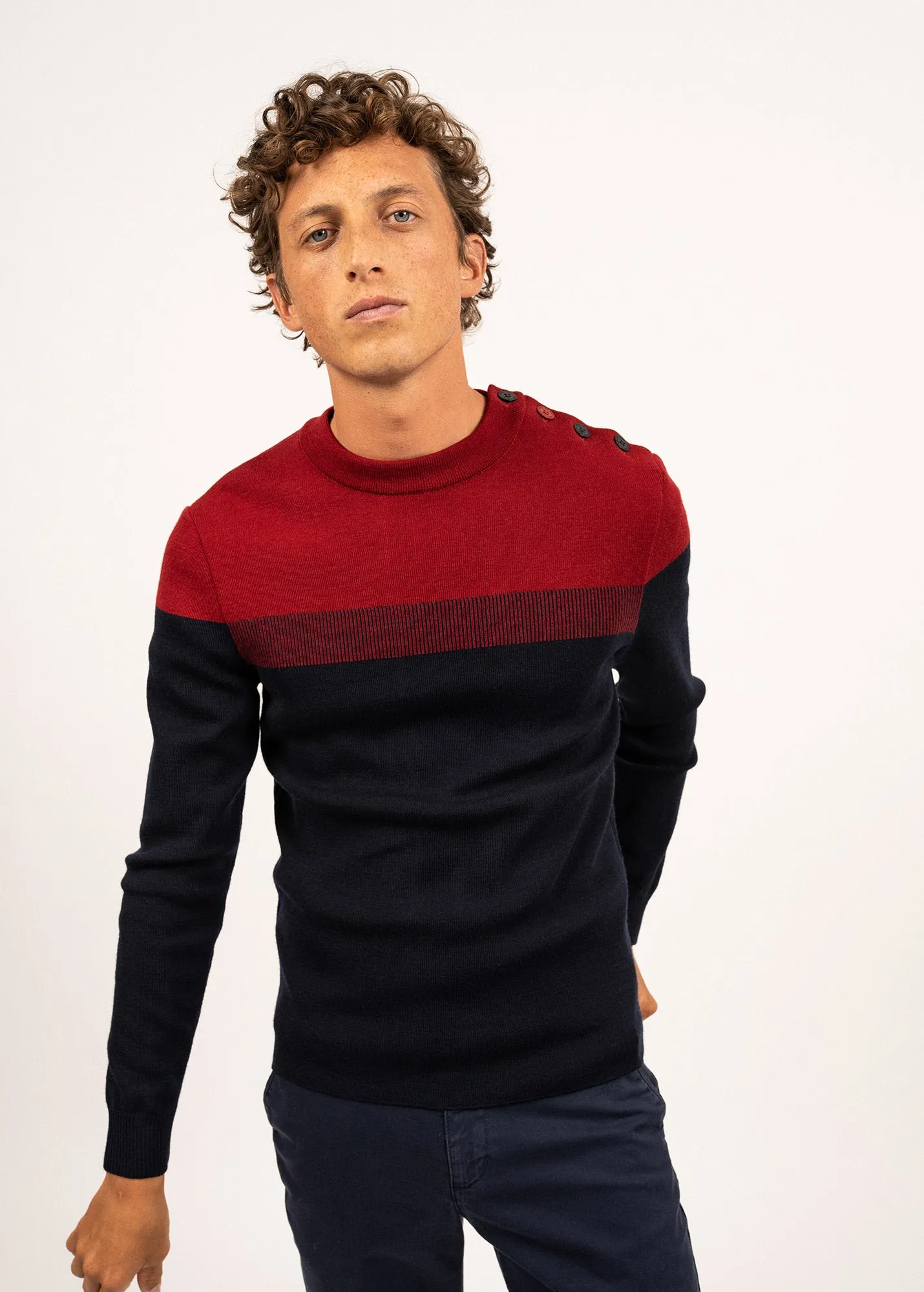 Bretagne sailor jumper - slim fit, in pure new wool (MARINE/PERSAN)