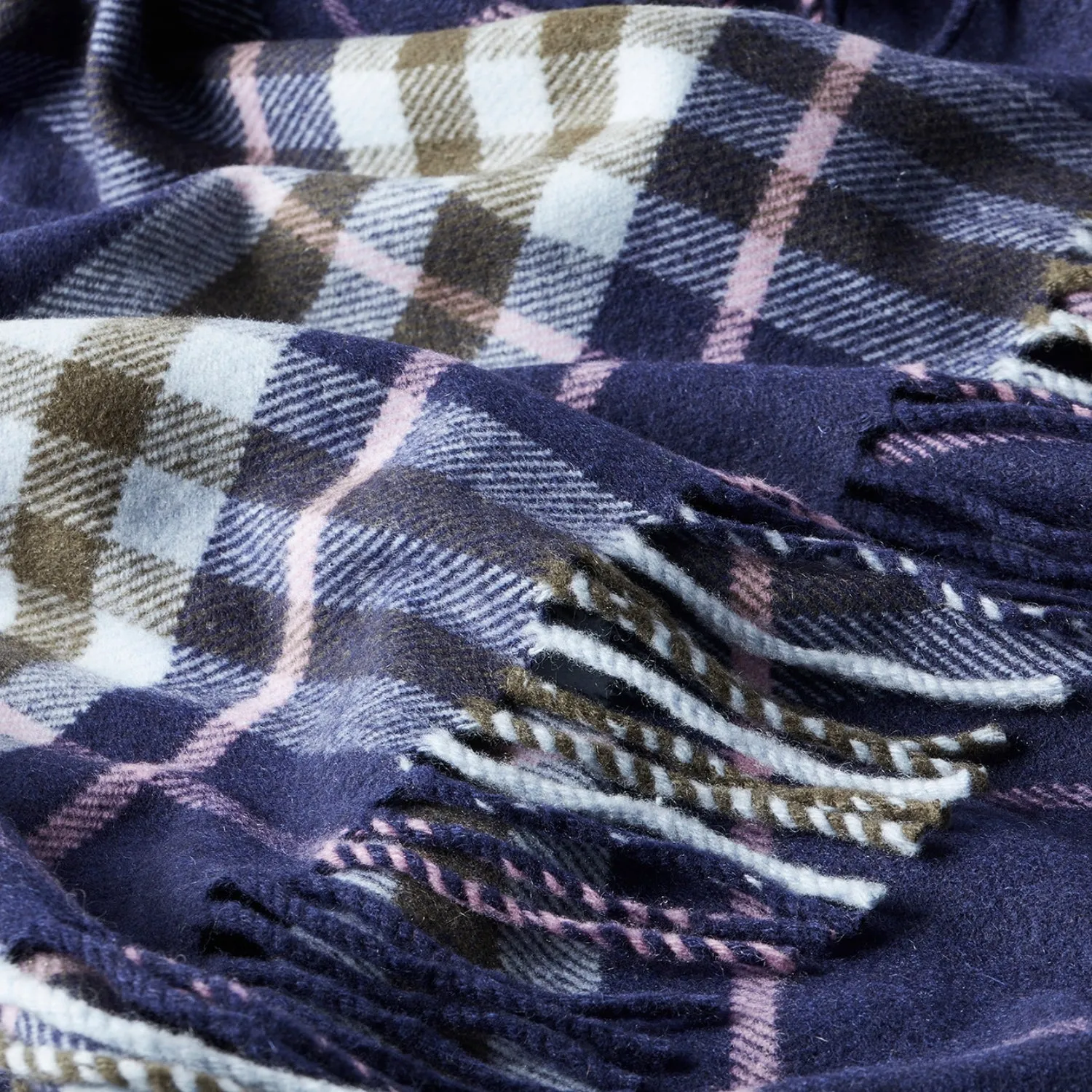 Checked Cashmere Blanket | Navy, Green and Pink | Lomond