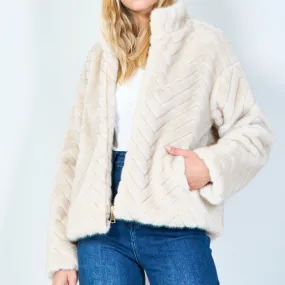 Chevron pattern faux fur jacket wholesale