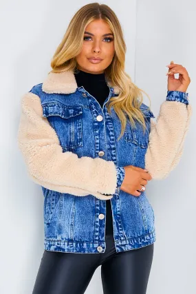 Courtney Blue Denim Contrast Teddy Fur Jacket