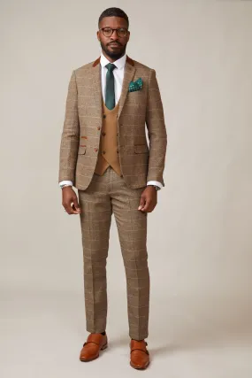 DX7 - Tan Tweed Check Suit With Kelvin Oak Waistcoat