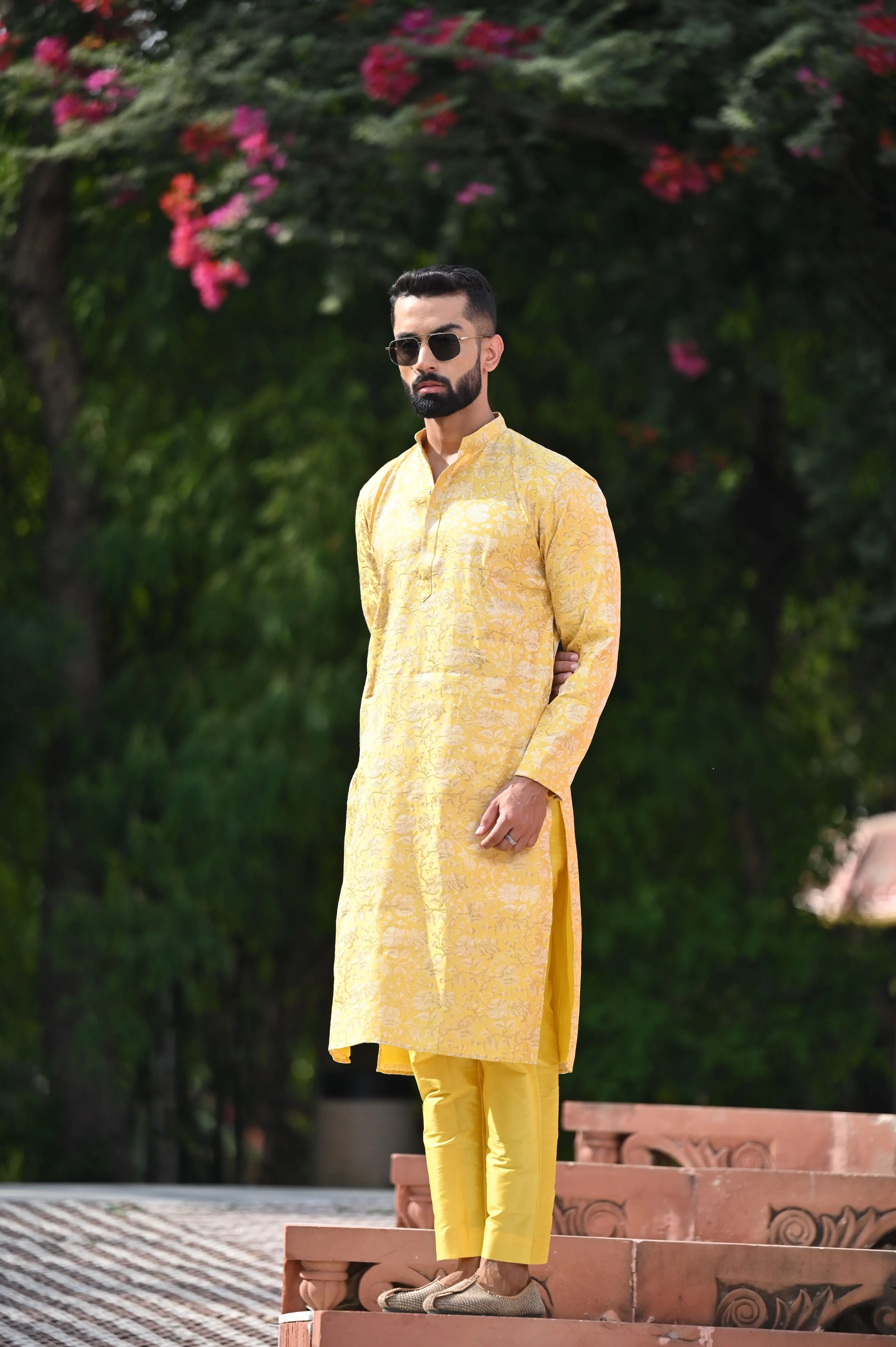 Gleaming Yellow Brocade Kurta