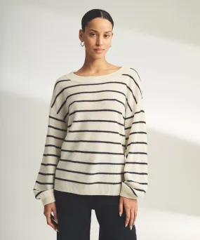 Lightweight Reversible Cashmere Striped Wide Neck Sweater