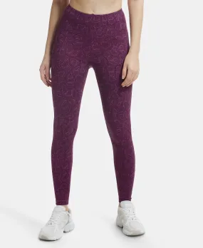 Microfiber Elastane Stretch Performance 7/8th Leggings with Broadwaistband & Back Pocket - Grapewine Print