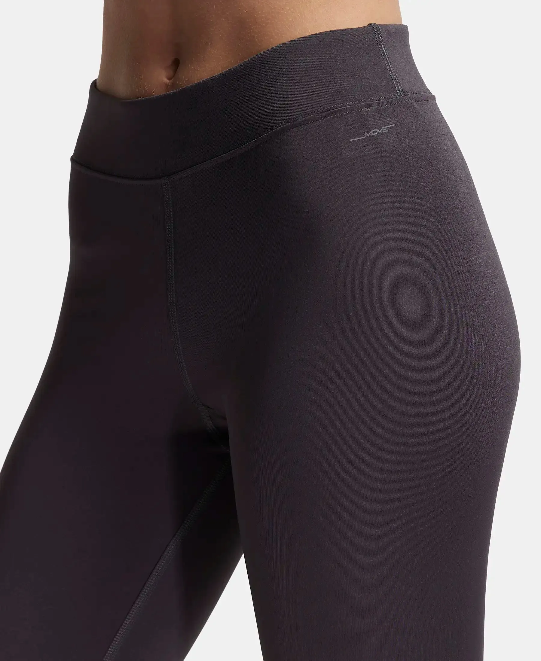 Microfiber Elastane Stretch Performance Leggings with Broad Waistband - Forged Iron