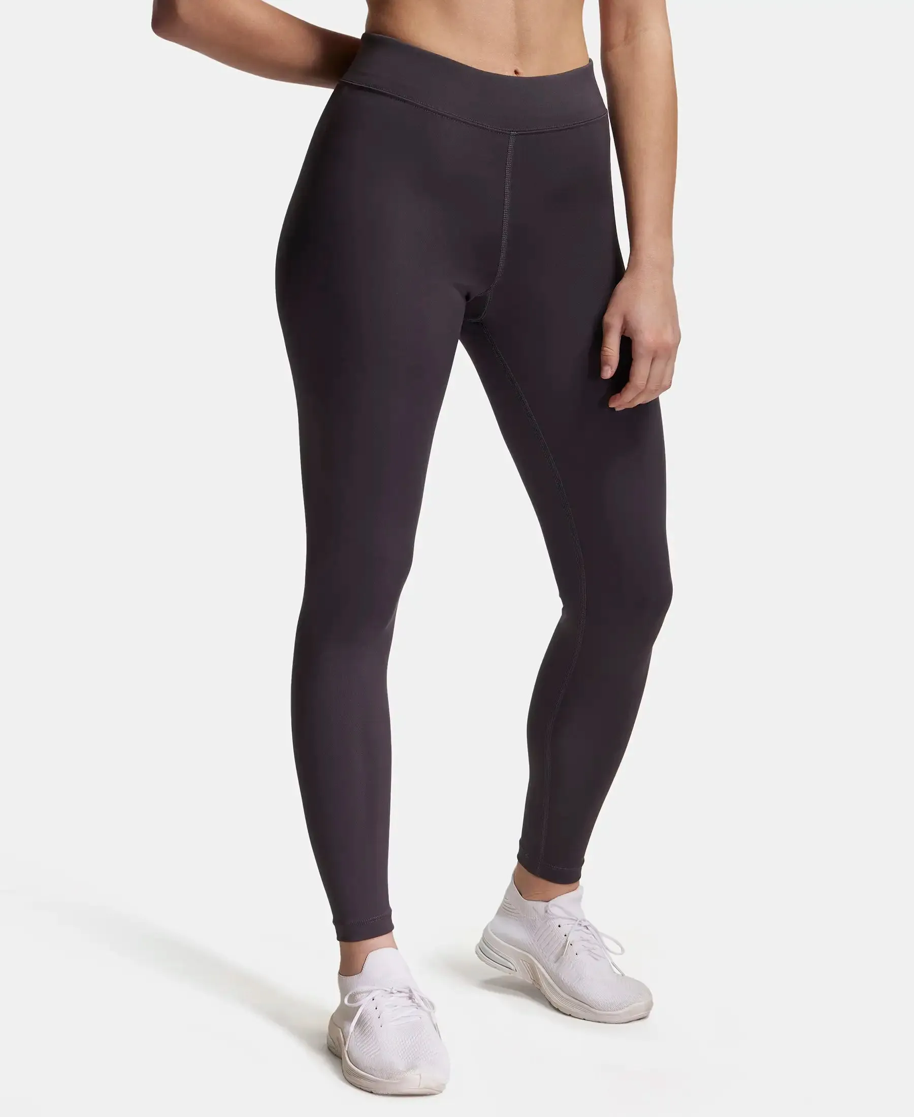 Microfiber Elastane Stretch Performance Leggings with Broad Waistband - Forged Iron