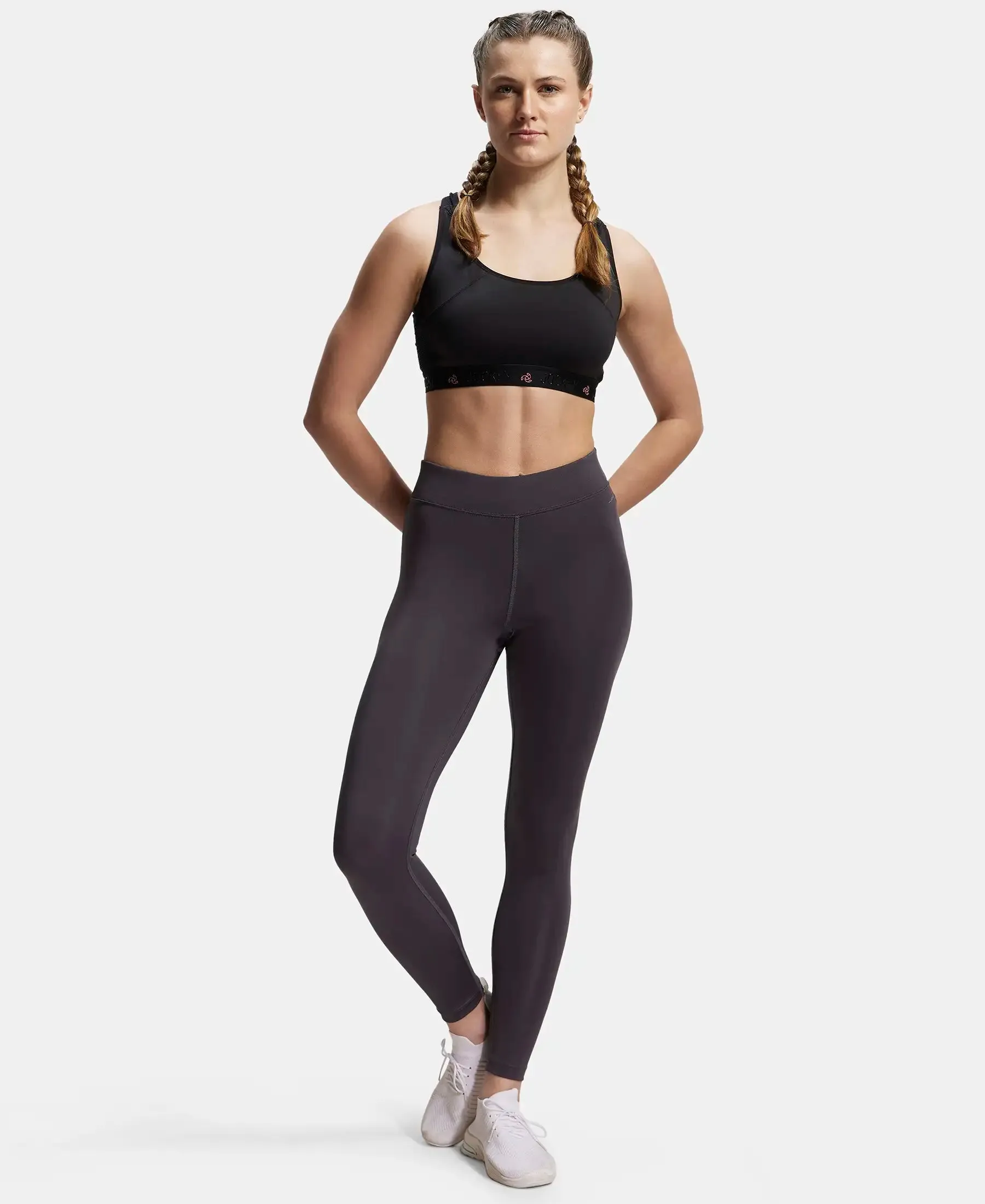 Microfiber Elastane Stretch Performance Leggings with Broad Waistband - Forged Iron