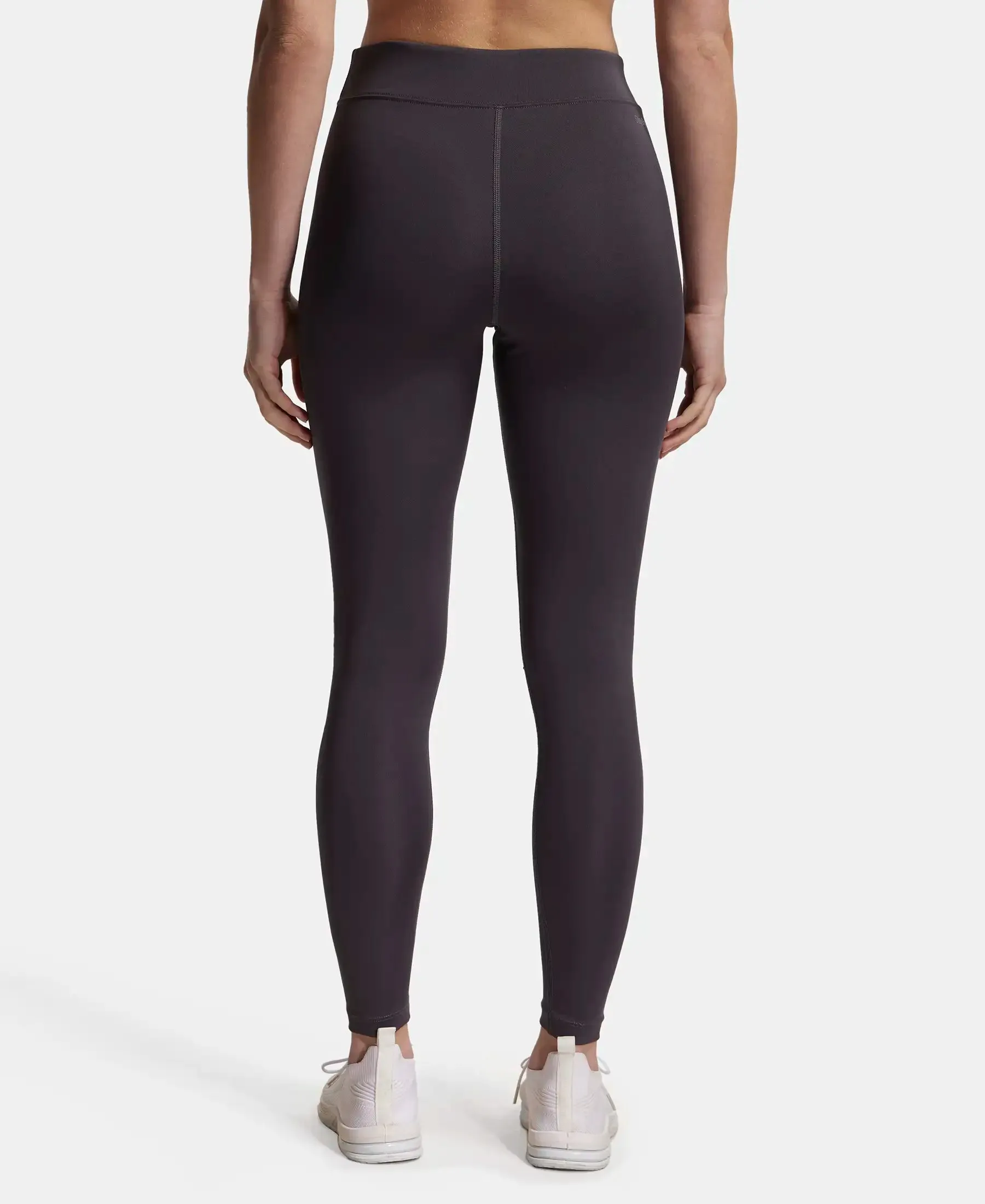 Microfiber Elastane Stretch Performance Leggings with Broad Waistband - Forged Iron