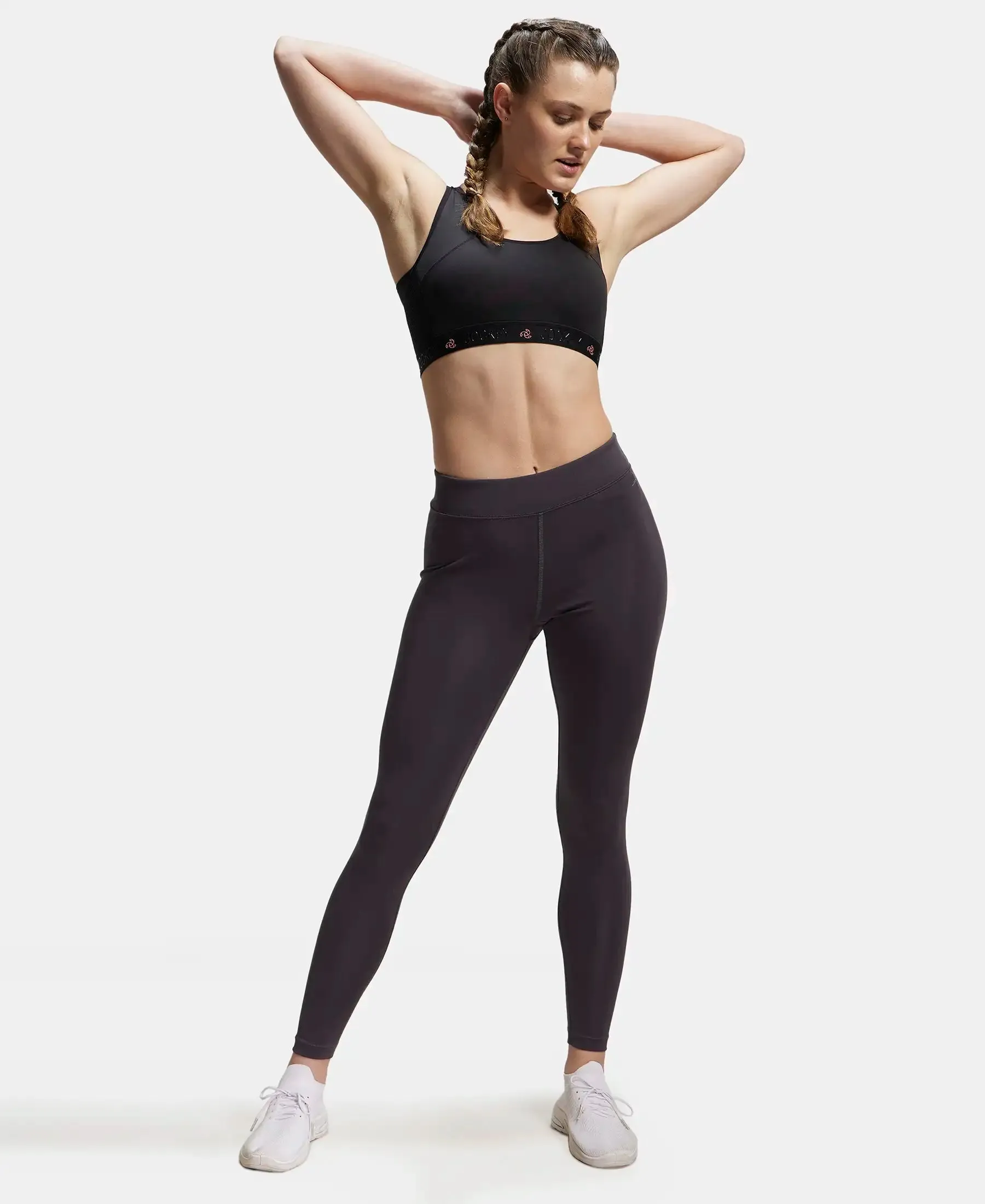 Microfiber Elastane Stretch Performance Leggings with Broad Waistband - Forged Iron