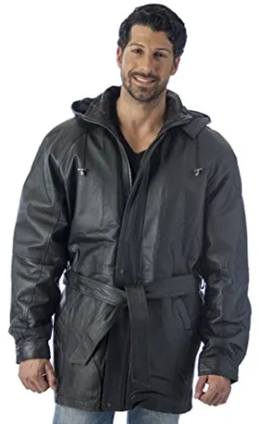 REED Men's Hooded Parka Leather Jacket with Zip-Out Hood - Imported