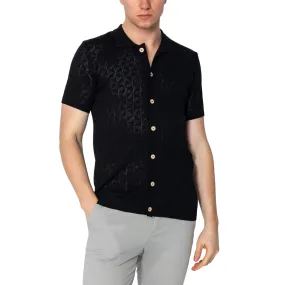 RNT23 Geometric crochet polo shirt black