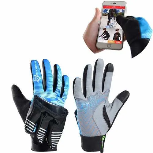 ROCKBROS Winter Waterproof Full Finger Touch Scree Cycling Gloves with Rain Cover Stripe Style Bicycle MTB Road Bike Sports Mittens