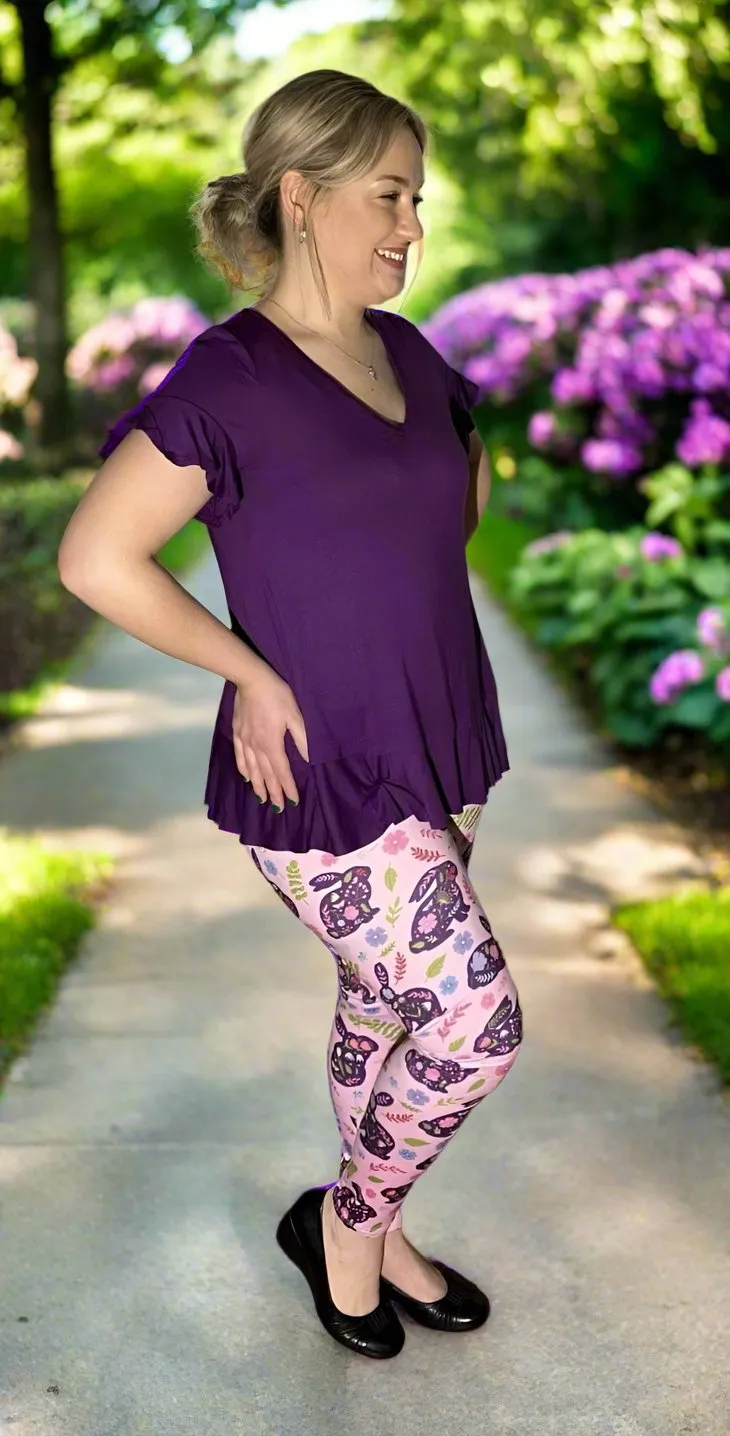 Womens Easter Bunny Leggings, Soft Yoga Pants, Sizes 0-20, Purple/Pink, Yoga Waist, Exclusive Leggings